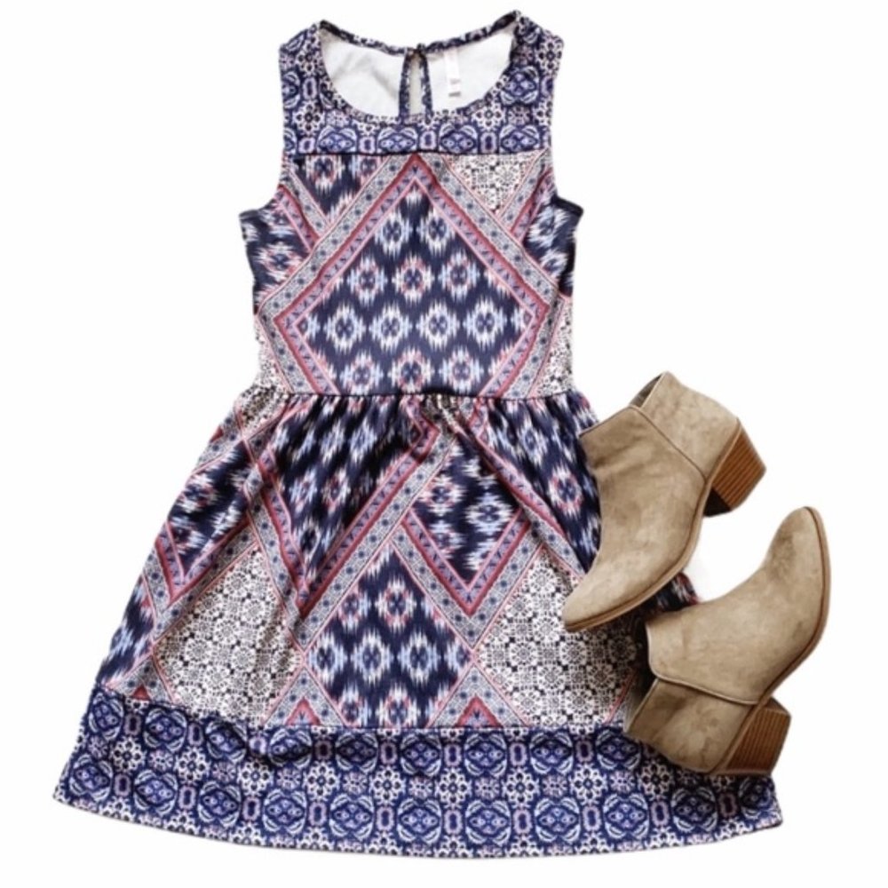 Xhilaration Purple Vibrant Aztec A-Line Dress